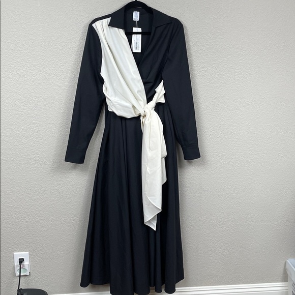 NWT Rosie Assoulin Sash Yay Dress Two Tone Wrap Maxi Black White Sz 8 - Picture 4 of 15